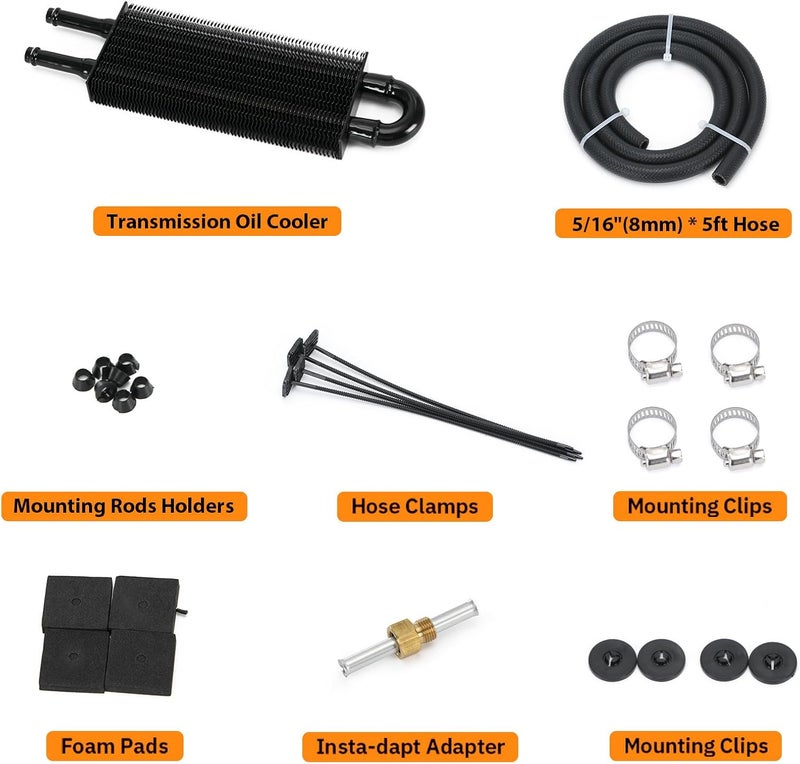 SJDYYMX Universal 5/16" Transmission Oil Cooler Kit Aluminium alloy 2 Pass Tube & Fin Black - Image 5